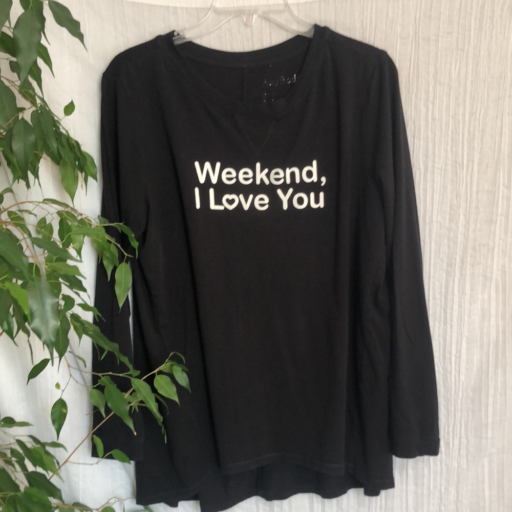 ANY BODY Sz S Weekend I Love you black casual long sleeve sweatshirt loungewear - Picture 2 of 10